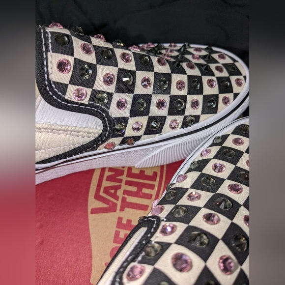 Blinged out DiamondVans classic checked slip on stack form shoes size 5 Women's - Picture 11 of 15